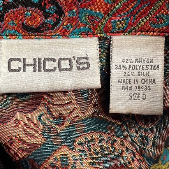 Chicos Silk Blend Colorful Button Up Tapestry Jacket Chico’s Size 0 = US Size S - Picture 4 of 6